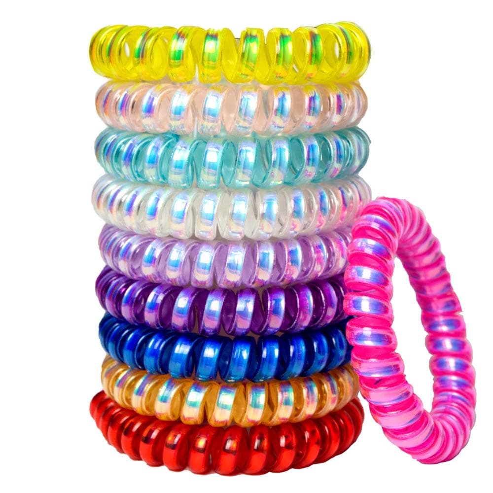 10 Pcs Spiral Hair Ties No Crease, Colorful Traceless Hair Ties, Elastic Coil Hair Ties, Phone Cord Hair Ties, Waterproof Hair Coils for Women Girls, Multicolor (Color A)
