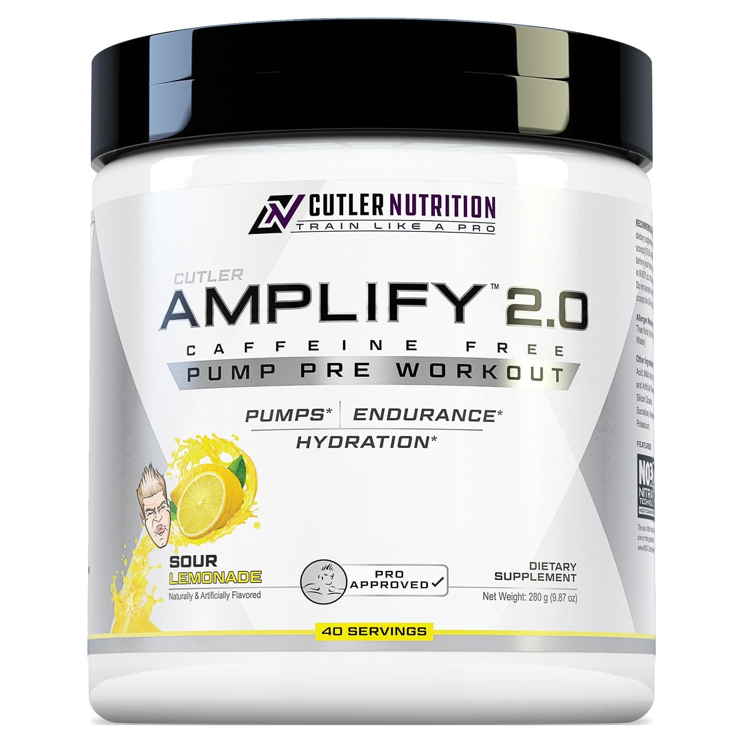 Cutler Nutrition Amplify Pump Pre Workout Caffeine Free Nitric Oxide Booster containing Arginine and Citrulline Pre-Workout for Maximum Pumps Sour Lemonade Flavor