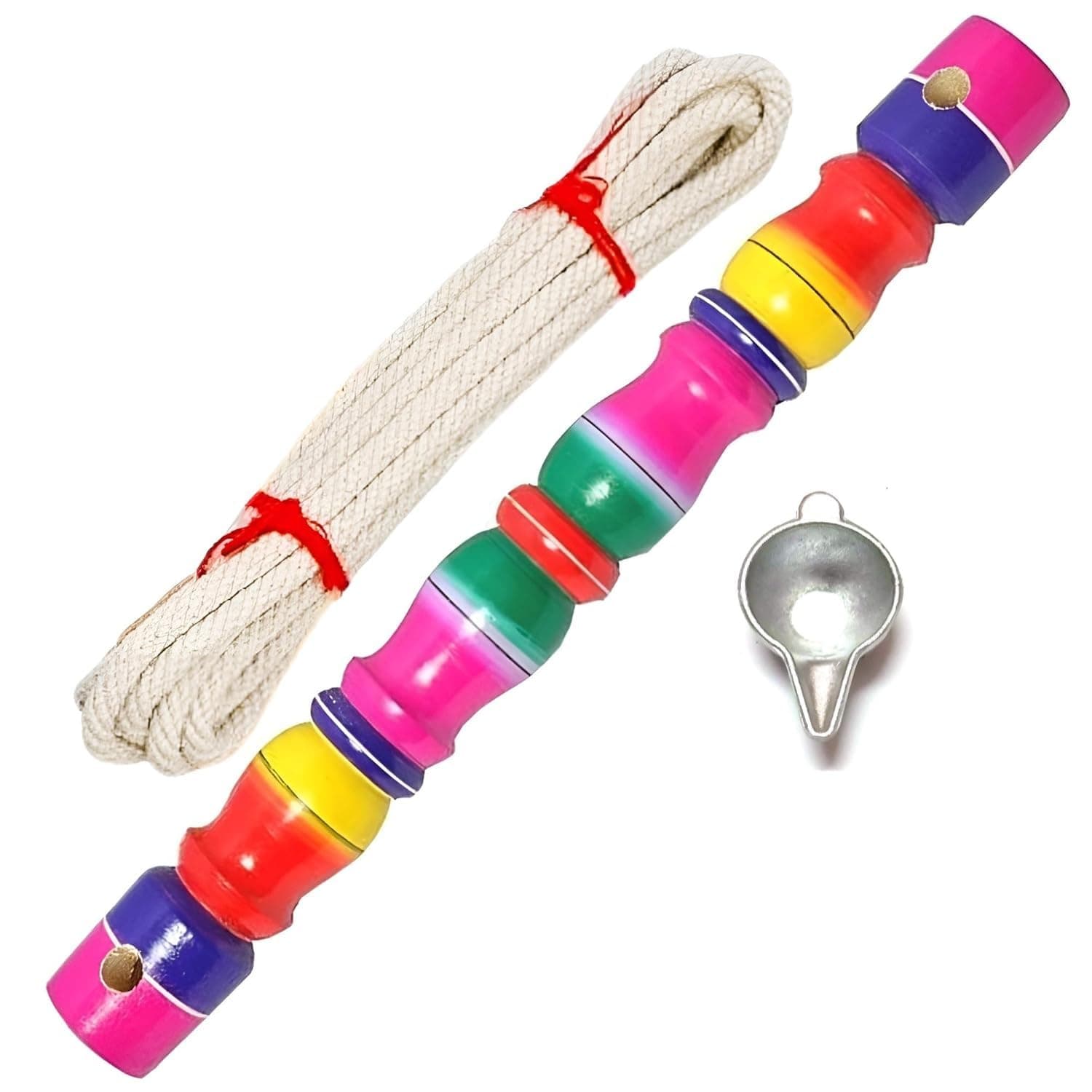 Jayam Traditional Wooden Thottil Kambu/Baby Cradle Swing Stick/Rope/Sangu Aluminium Paladai/Bondla, 30 Centimeters, 3 Count