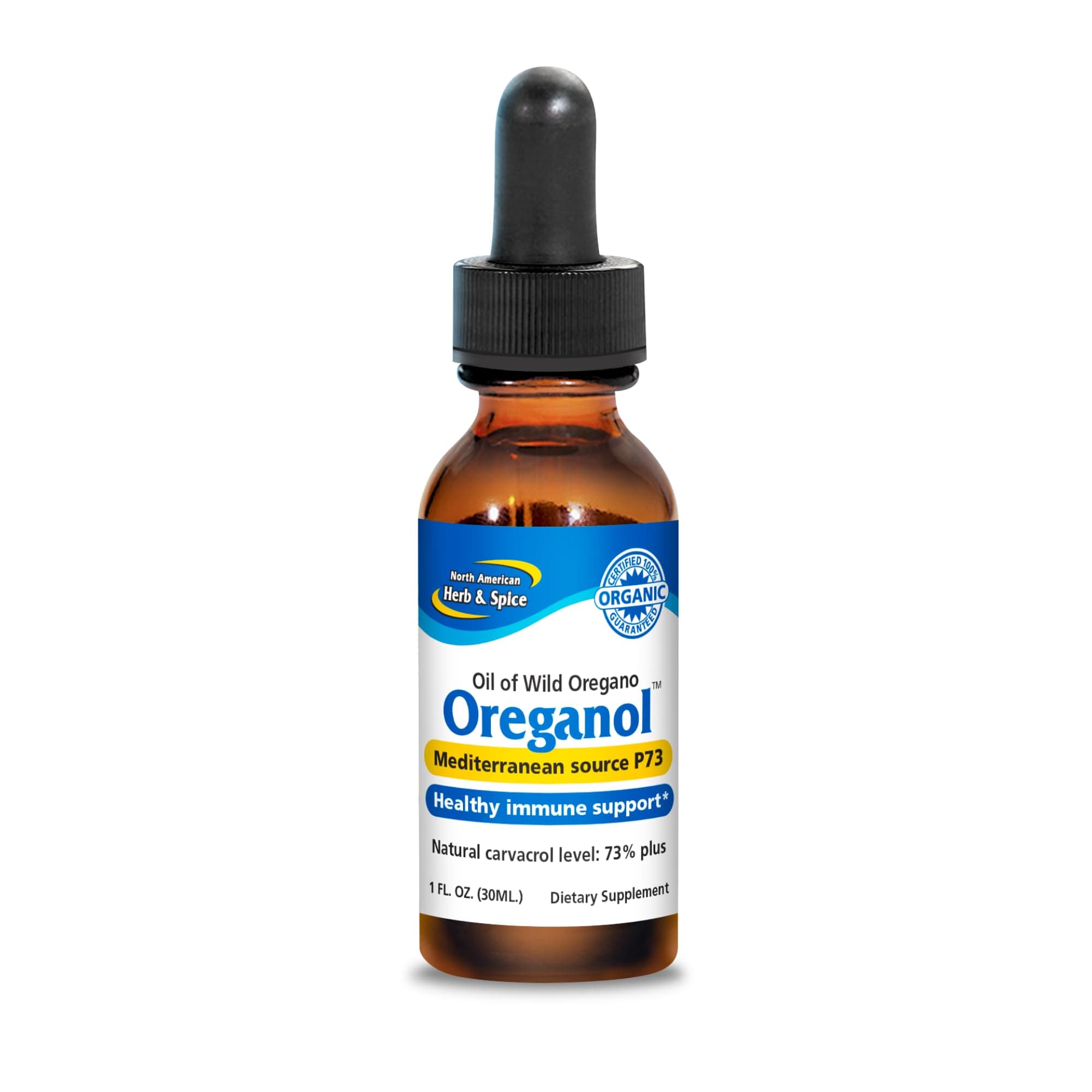 NORTH AMERICAN HERB & SPICE Oreganol - 1 fl. oz. - Unprocessed, Wild, Organic Oregano Oil - Mediterranean Source P73 - Non-GMO - 432 Servings