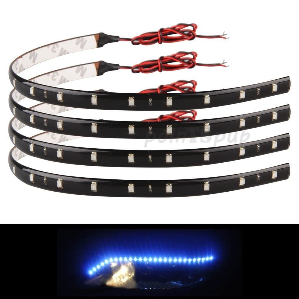 4x 30cm 15 Blue LED Car Trucks Motor Grill Flexible Waterproof Light Strips