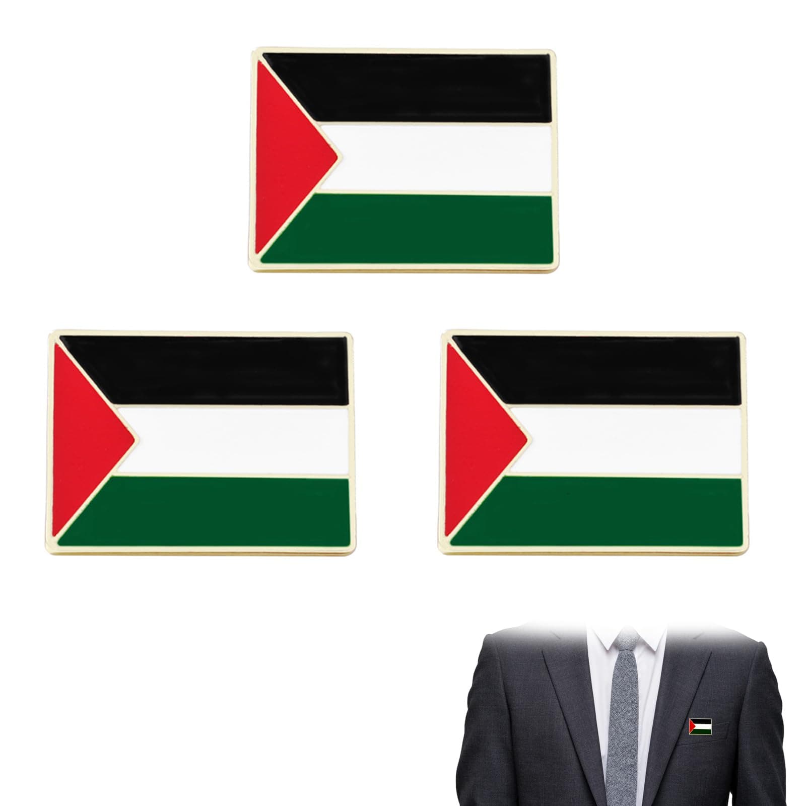 Fychuo Palestine Pin Badge, 3PCS Palestine Palestinian Flag Badge Pin, Palestine Friendship Lapel Flag Pins Small Palestine Badge Metal Alloy Souvenir Pin for Hat Clothes Backpack