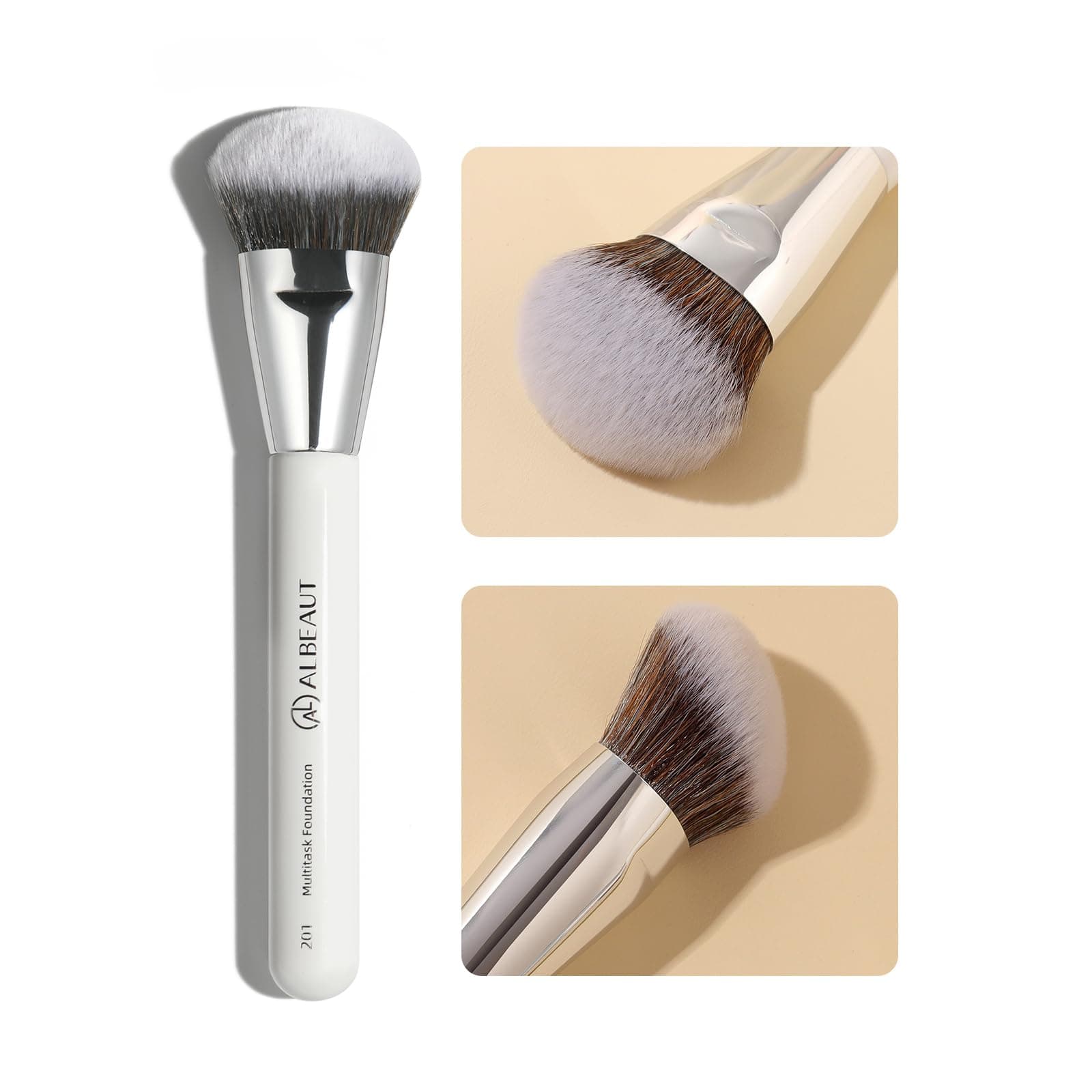 201 Angled Foundation Brush for Flawless Makeup Application Professional Liquid, Cream Powder Foundation Brush with Dense Bristles - Contoured for Precise Blending and Buffing