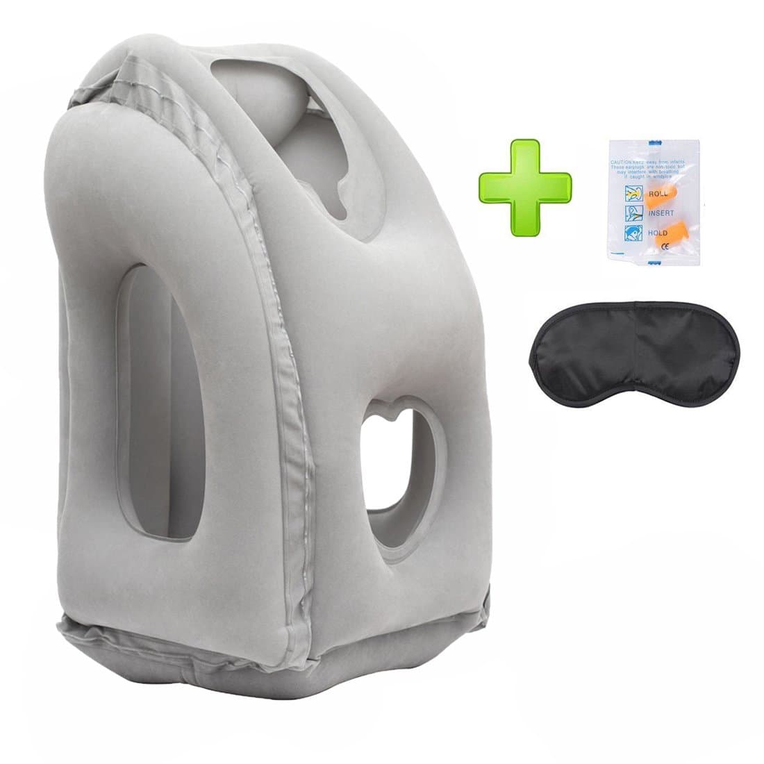 AirGoods Inflatable Travel Pillow 3Rd Generation Neck and Head Support for Sleeping on the Airplane Train Car Home Office - Grey