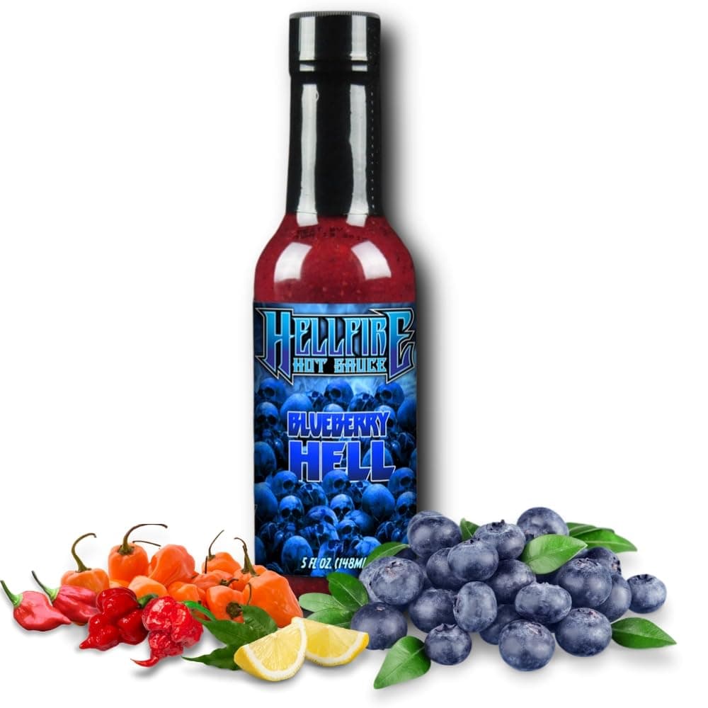 Hellfire Blueberry Hell Hot Sauce with Carolina Reaper Peppers, Gourmet, Award-Winning Fruit-Based Hot Sauce, 5 oz.