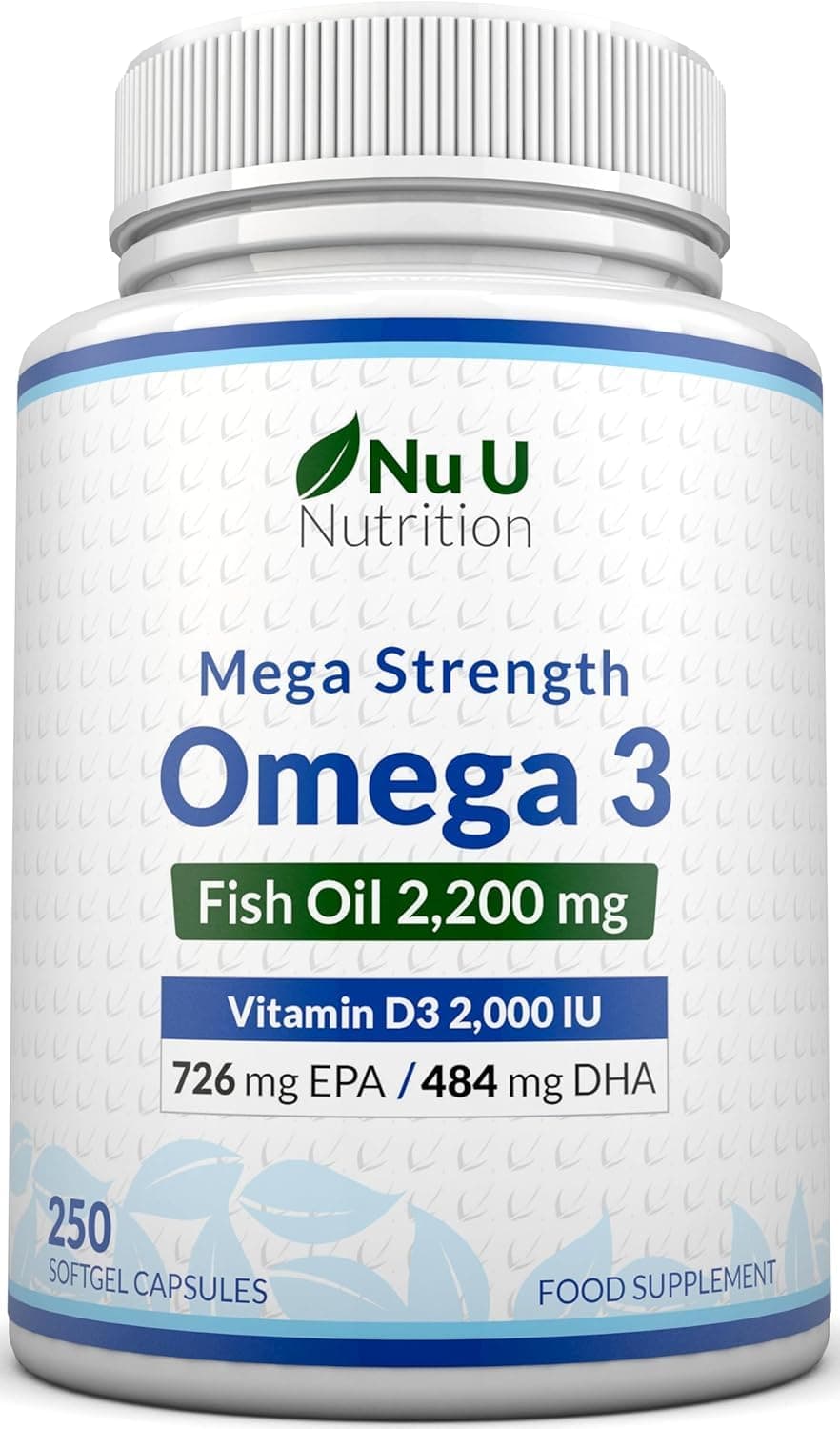 Omega 3 2200mg & Vitamin D3 2000IU - 250 Softgel Capsules - 726mg EPA & 484mg DHA per Serving - Alternative to Cod Liver Oil Capsules - High Strength, Wild Caught - Made in The UK