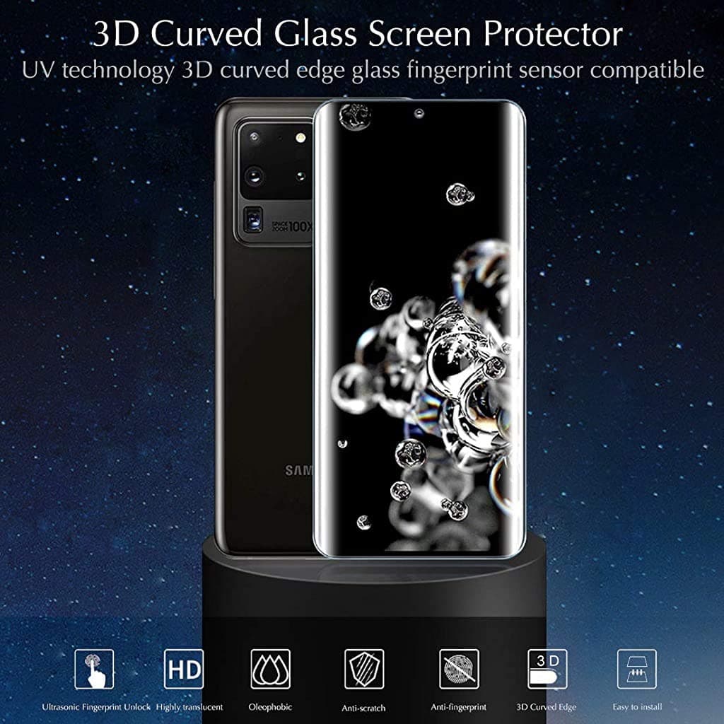 [2 Pack] Tamoria Galaxy S20 Ultra Glass Screen Protector UV Cell Phone Sanitizer 0.2MM 3D Curved Tempered Glass Fingerprint Sensor Compatible Screen Protector for Samsung Galaxy S20 Ultra 5G