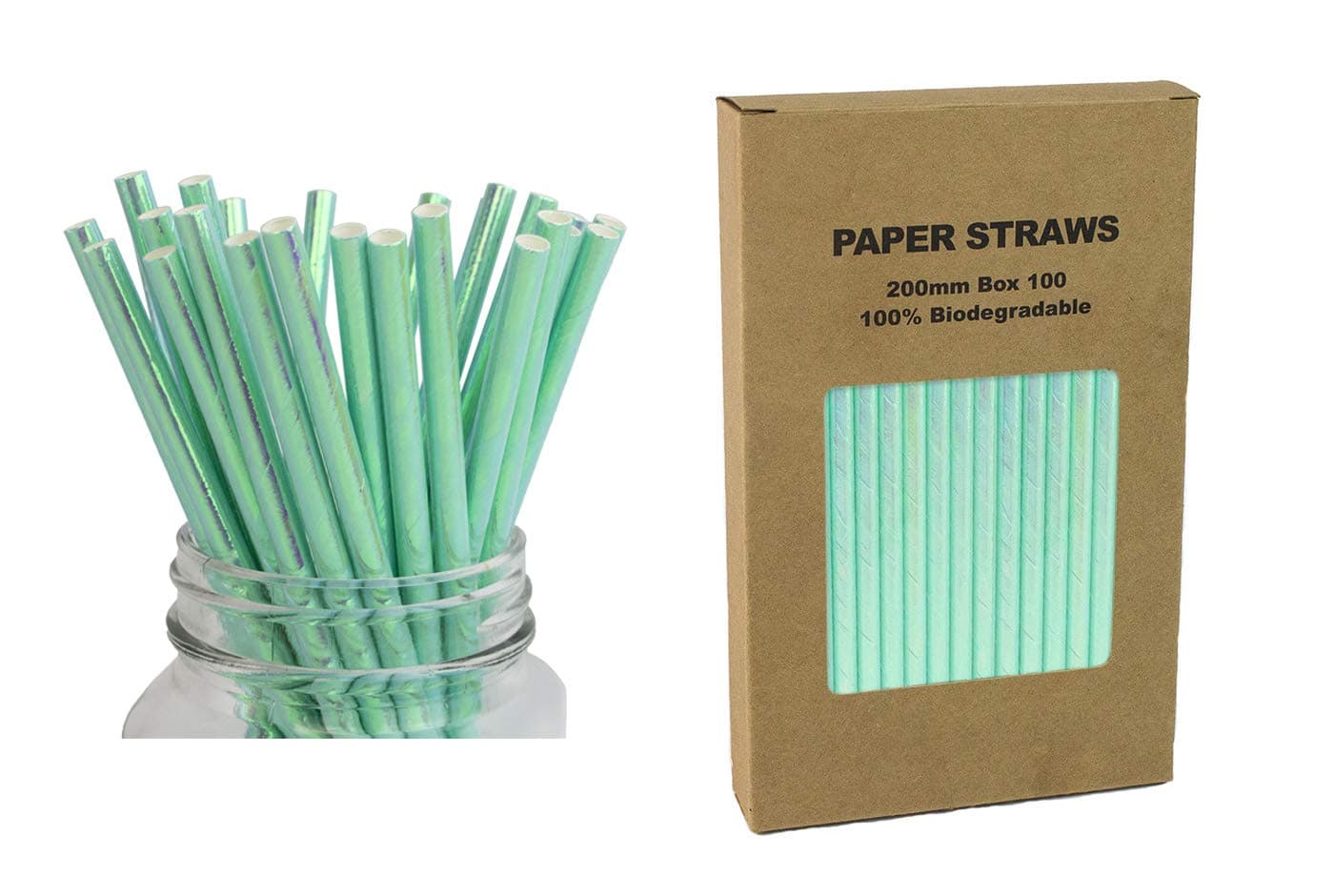 100pcs Iridescent Green Paper Straws, Paper Lollipop Sticks