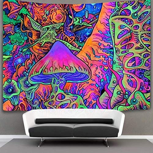 Trippy Smoke Mushrooms Wall Tapestry Hippie Art Tapestry Wall Hanging Home Decor Extra Large tablecloths 60x90 inches for Bedroom Living Room Dorm Room ¡