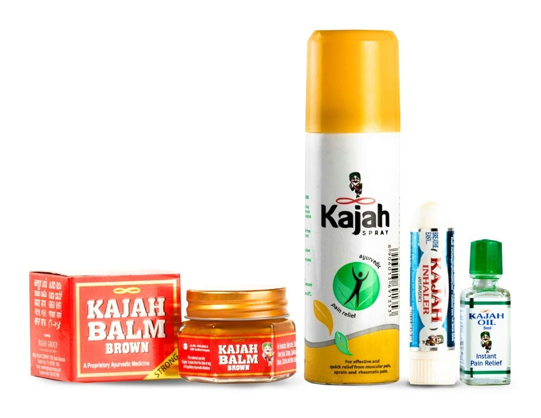Kajah Rajah Group Box Pack of Balm, Spray, Inhaler and Oil Ayurvedic Pain Relief Set for Headache, Cold and Sprains