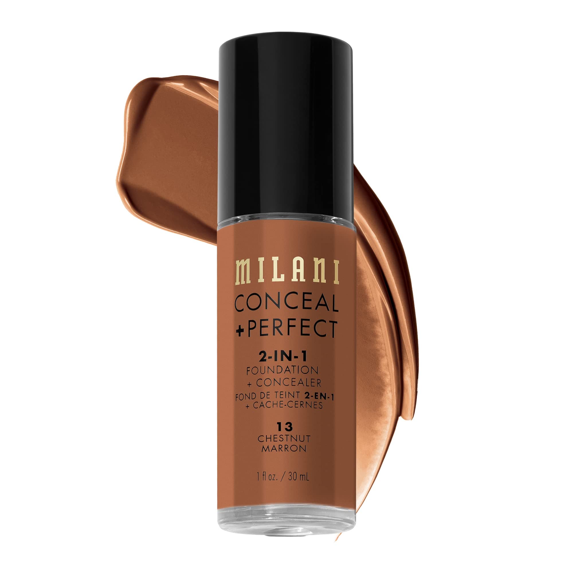 Milani Conceal + Perfect 2-in-1 Foundation + Concealer for a Flawless Complexion, Under Eye Corrector, Cover Redness and Imperfections, Waterproof and Sweatproof - 13-Chestnut