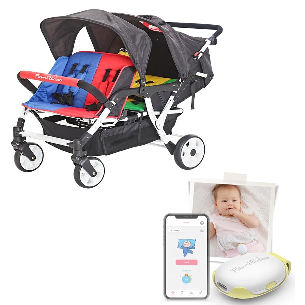 Familidoo H4E Quad Stroller with Rain Cover and reclinable seat+ Baby Monitor Clip