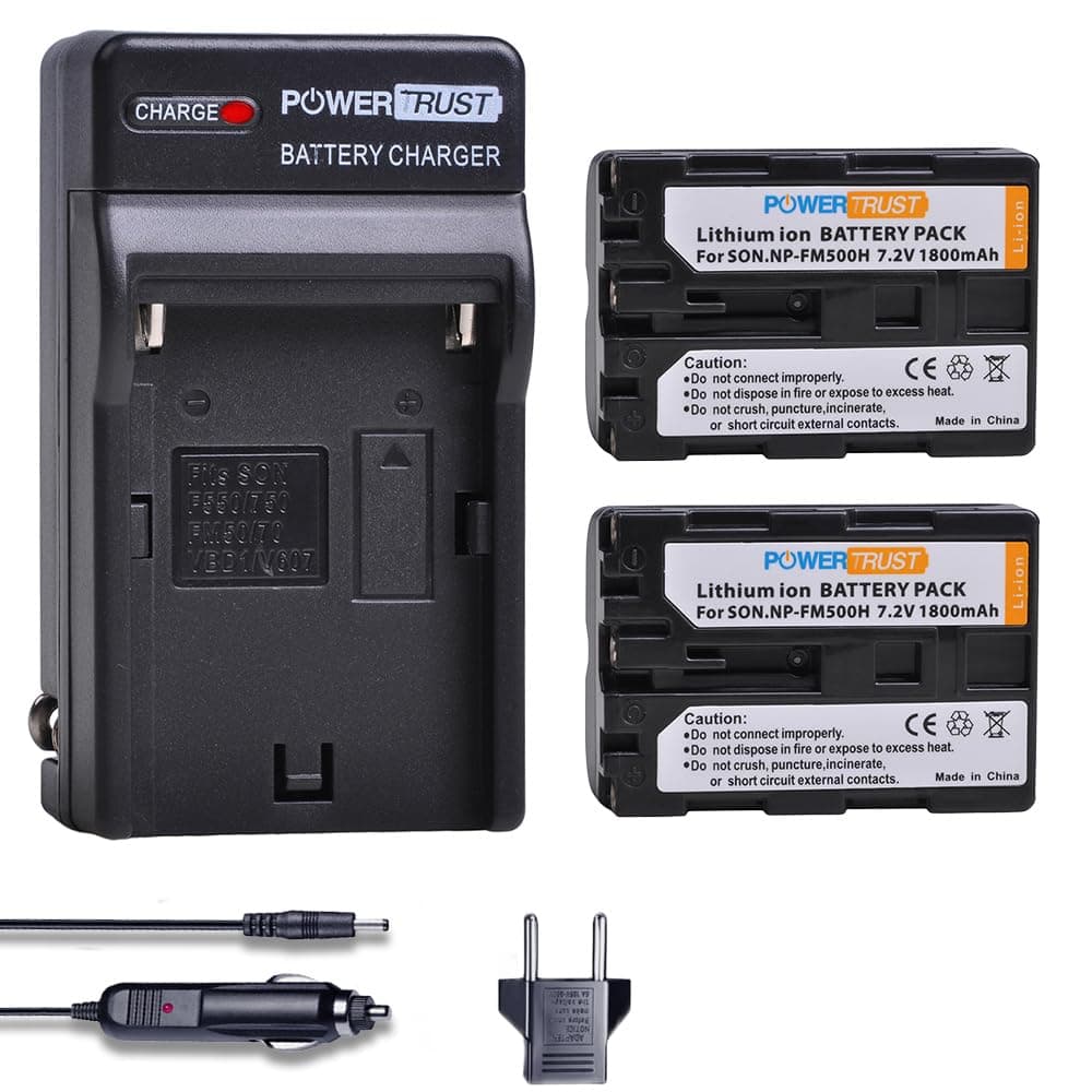 2-Pack NP-FM500H Battery and Fast Charger for Sony Alpha A58 A57 A65 A77 A99 A900 A700 A580 A560 A550 A850 Batteries