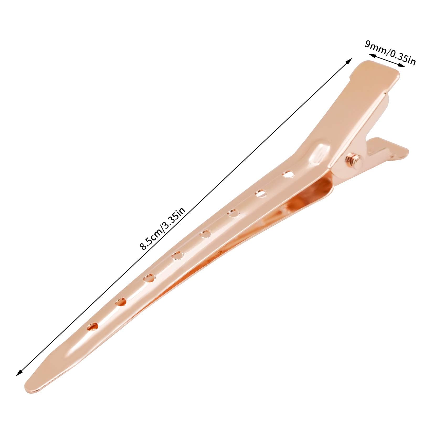Bantoye 24 Packs Duck Bill Clips, 3.35 Inches Rustproof Metal Alligator Curl Clips with Holes for Hair Styling, Hair Coloring, Rose Gold