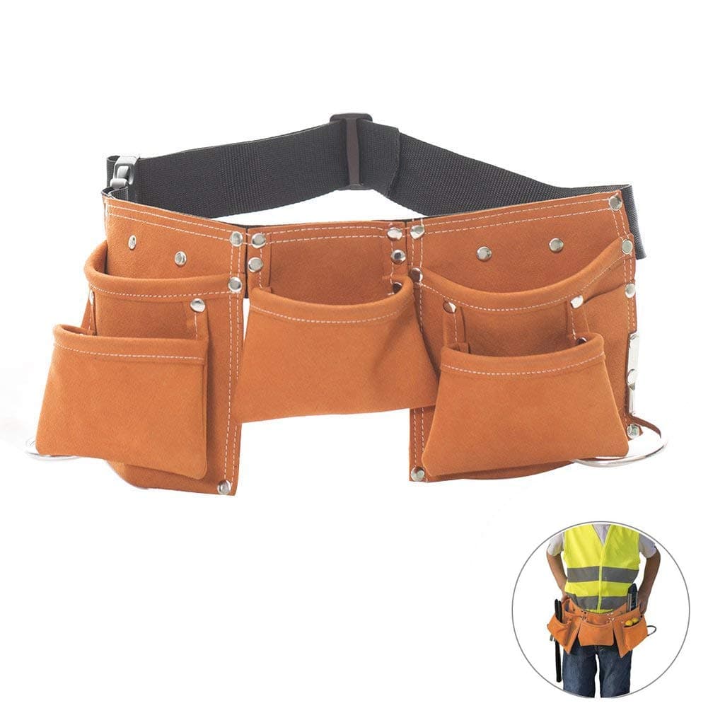 Children's Leather Tool Belt, DesignerBox Kids Leather Working Tool Belt Child's Tool Apron Pouch Bag for Youth Costumes Dress Up Construction Role Play (Orange)