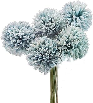 Flow.month 5Pcs Artificial Flowers, Fake Flowers Silk Plastic Artificial Hydrangea Realistic Flower Arrangements Wedding Decoration Table Centerpieces(Blue)