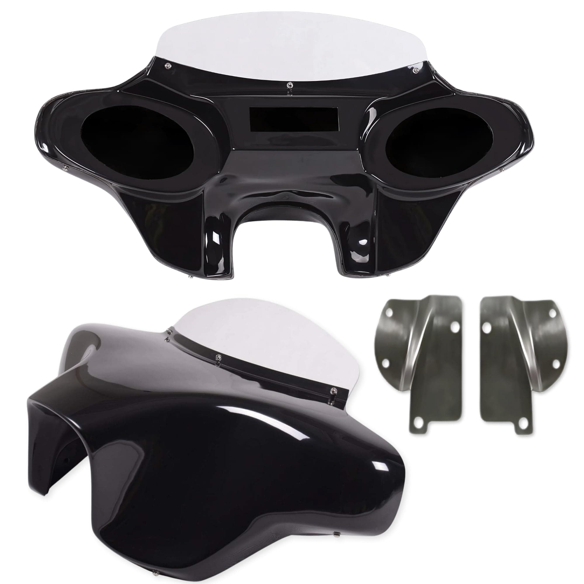 Compatible with Kawasaki Vulcan 1600 Nomad and Classic - Fiberglass Motorcycle Fairing with 2X 6"x9" Speaker Cutouts - Kawasaki Vulcan Motorcycle Windshield