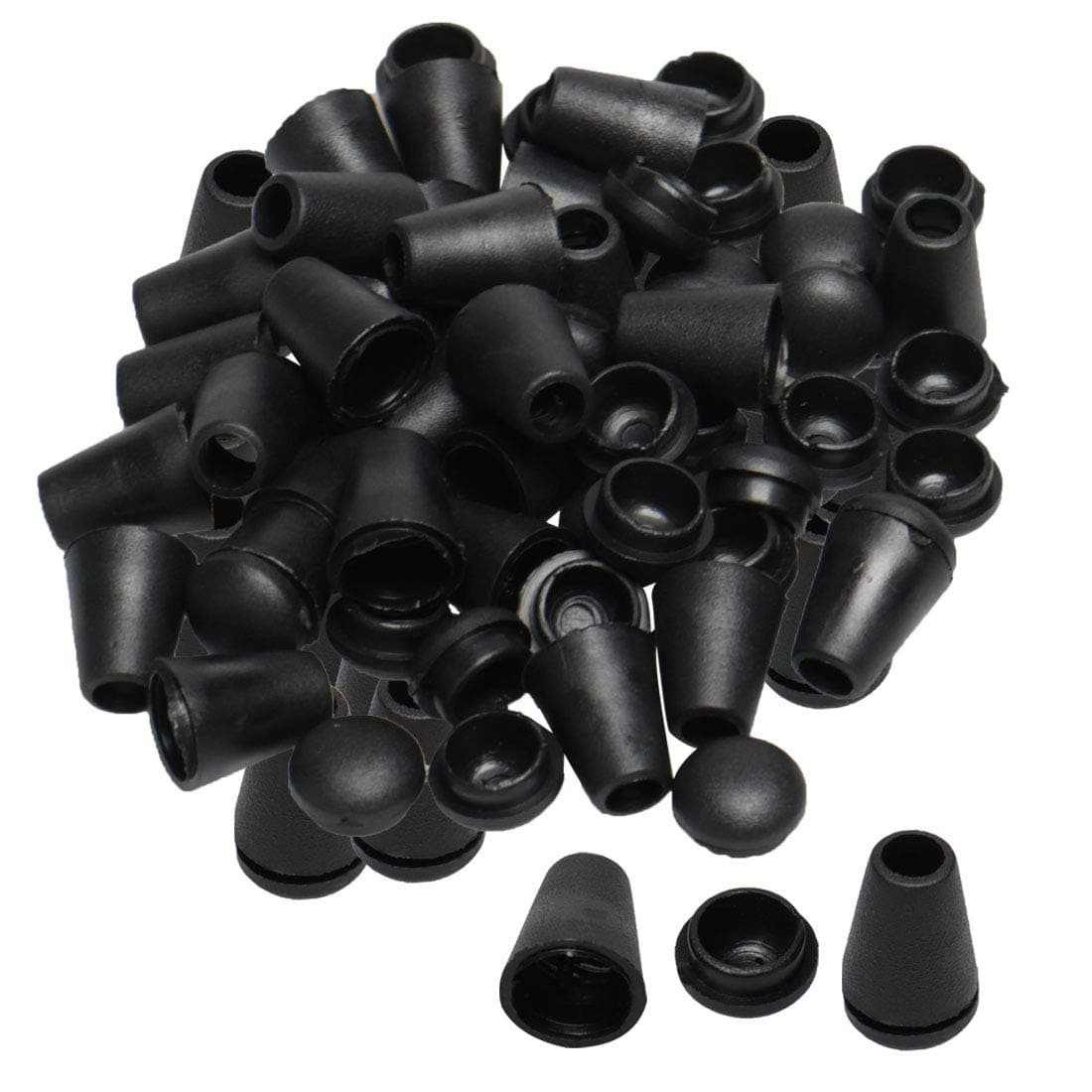 sourcing map 50pcs Black Bell End Stopper Cord Rope Ends Locks Lanyard Clips Fastener for Backpack Drawstrings Accessories