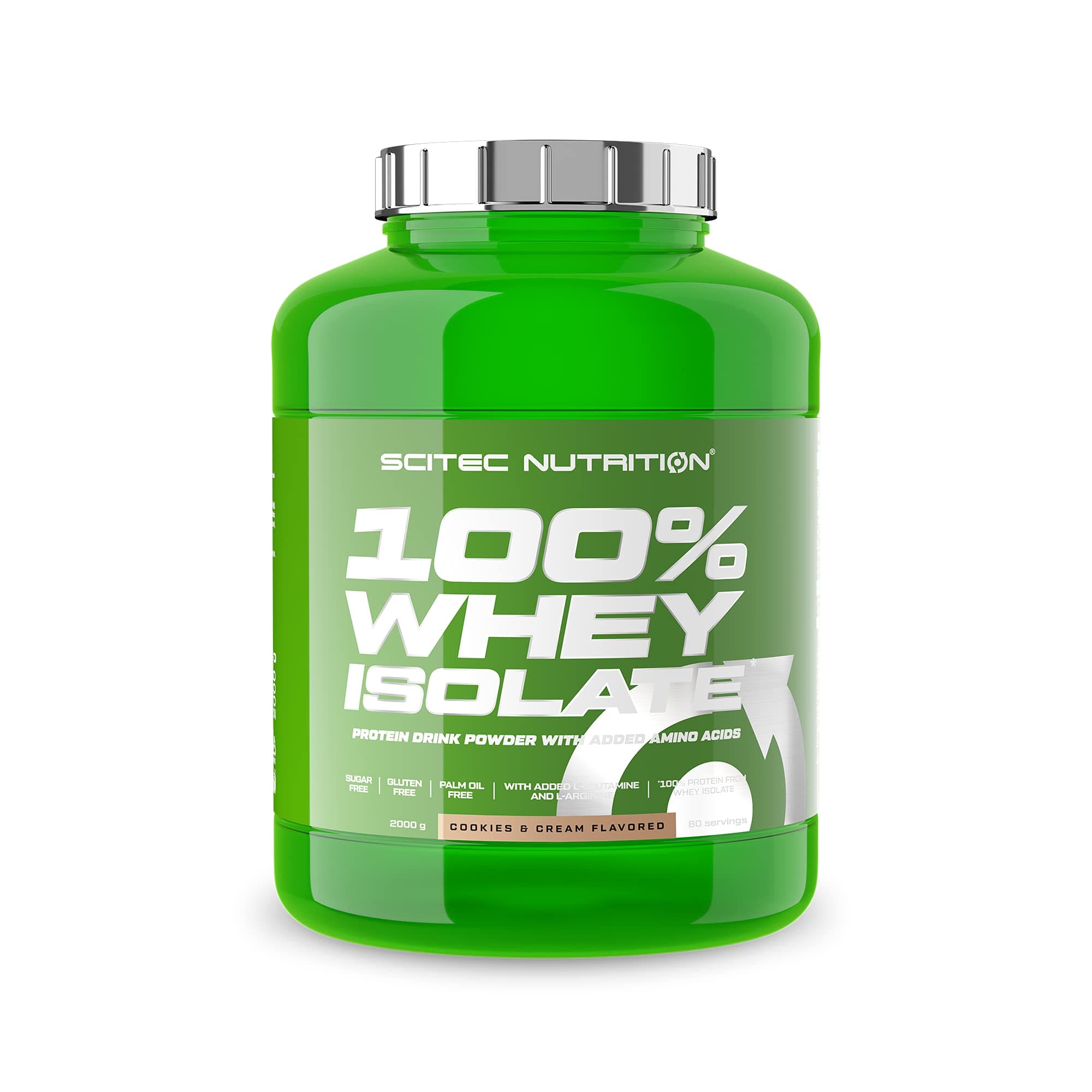 Scitec Nutrition 100% Whey Isolate, Bevanda in polvere aromatizzata con proteine del siero di latte isolate, L-Glutammina, L-Arginina ed edulcoranti, senza zuccheri, 2 kg, Cookies & Cream