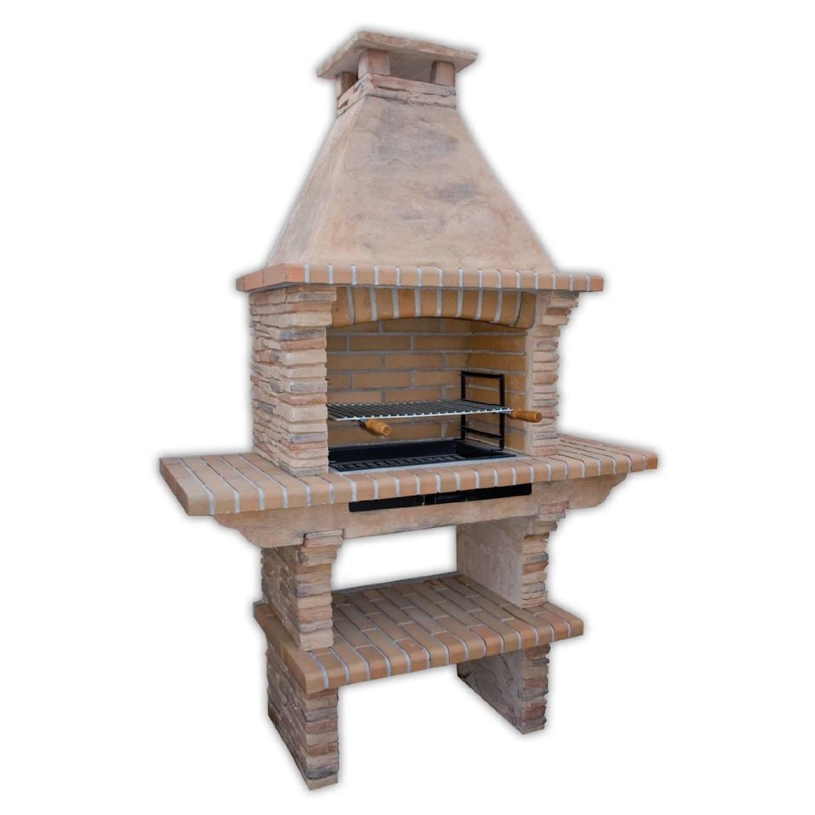 Light Stone Masonry Barbecue BBQ With Grill and Side Tables