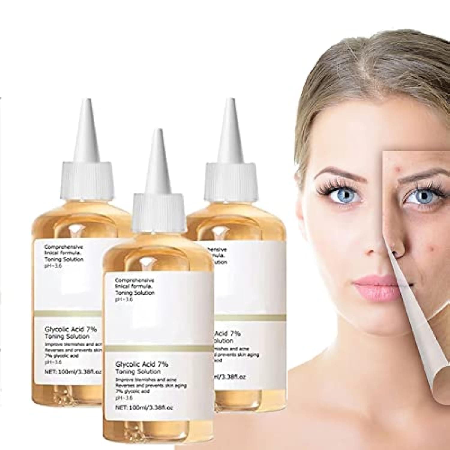 BOTOWI BOTOWI Glycolic Acid 7% Toning Resurfacing Solution, Glycolic Acid Solution,Glycolic Sour Lotion,Back Acne Treatment, Facial Exfoliation Astringe Pores, Prevent Skin Aging (3PCS), 100 ml