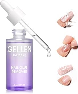 Gellen Nail Glue Remover for Press on Nails, 40ML Press On Nail Remover for UV Nail Glue, Non acetone Gentle Glue Off for False Nails Glue Tips, Odorless Easy Debonder, Not for Gel Polish