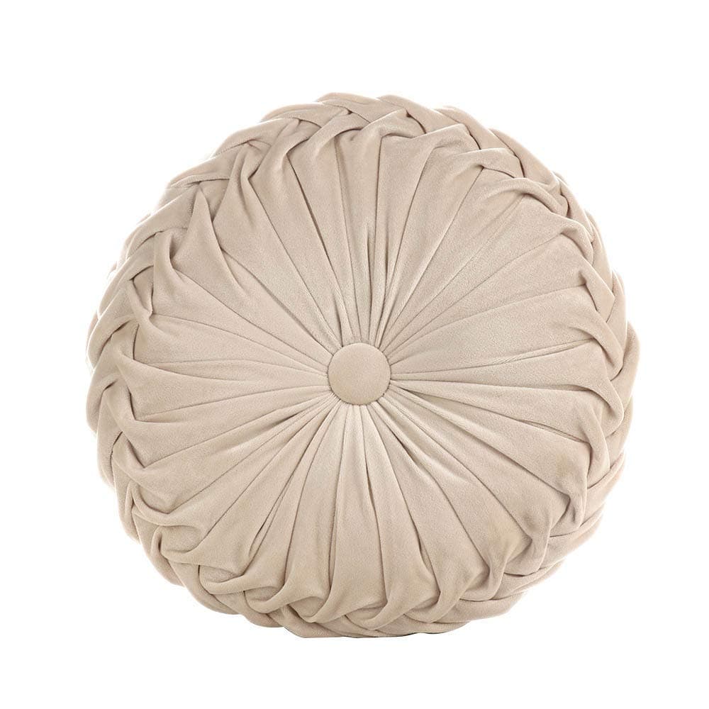 Ewer Round Pumpkin Throw Pillow European Velvet Sofa Pillow Pleated Round Floor Filled Cushion Home Decorative for Couch Chair Bed Car, 15inch, Beige
