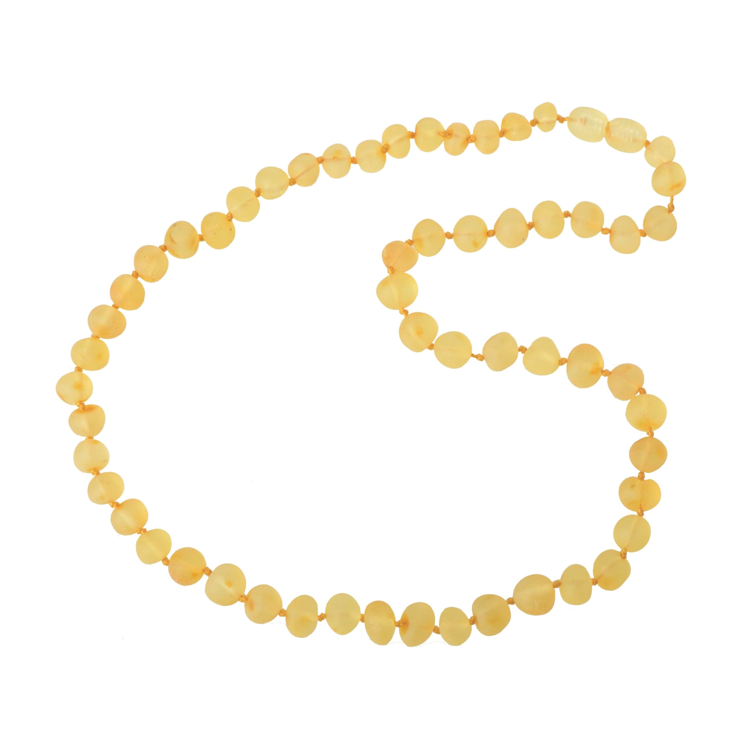 Raw Amber Necklace for Adults - Lemon Color - 17.7 Inches - Baltic Amber Land - Hand-made From Unpolished / Certified Baltic Amber Beads - Knotted - Screw Clasp (Lemon)