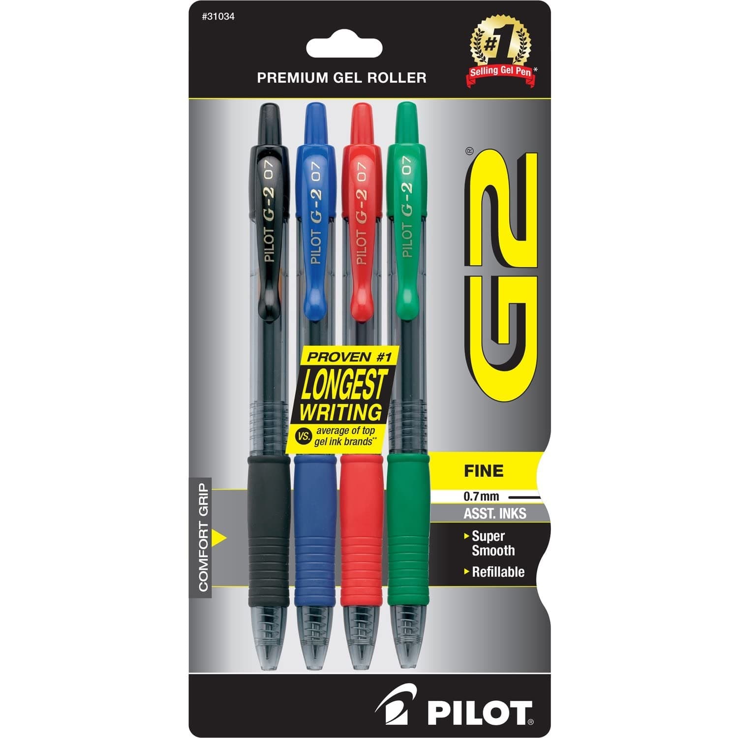 Pilot G2 Premium Gel Roller Pens, Bold Point, Gel Ink Pens, 1 mm, Pack of 4, Assorted Classic - Ideal for School, Journaling & Office Writing