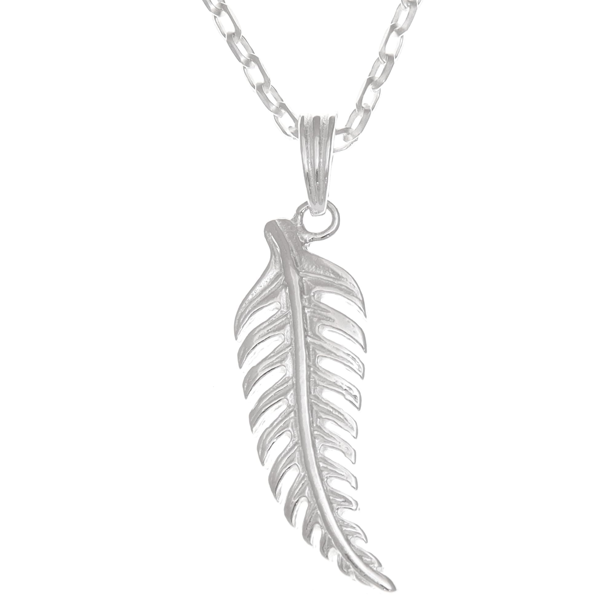925 Sterling Silver Feather Fern Pendant Necklace with 18" Silver Chain & Jewellery Gift Box