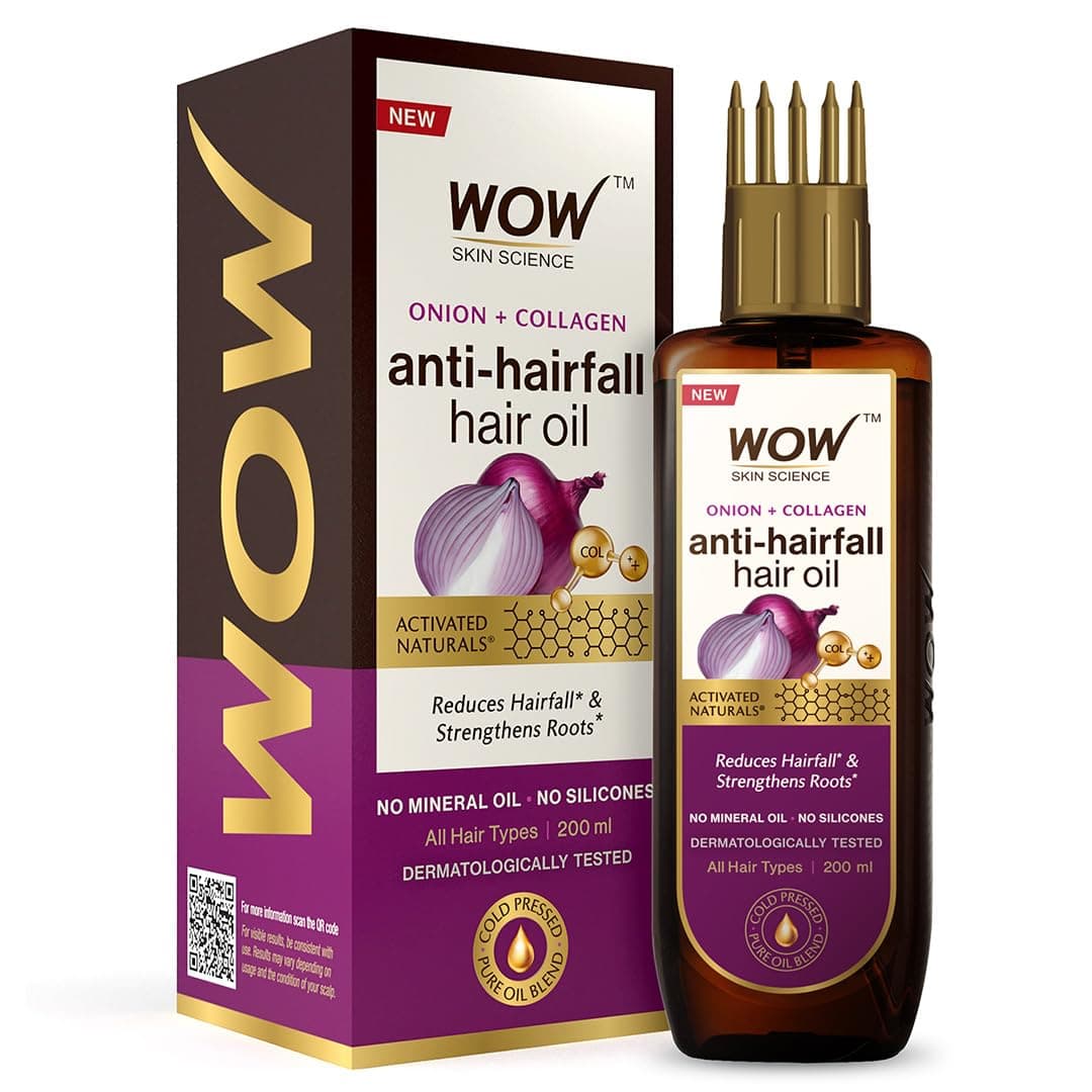 WOW Skin Science Onion Hair Oil for Hair Fall Control & Helps Promote Hair Growth, With Cold-Pressed Onion Black Seed Oil, No Mineral Oil, Comb Applicator 200ml