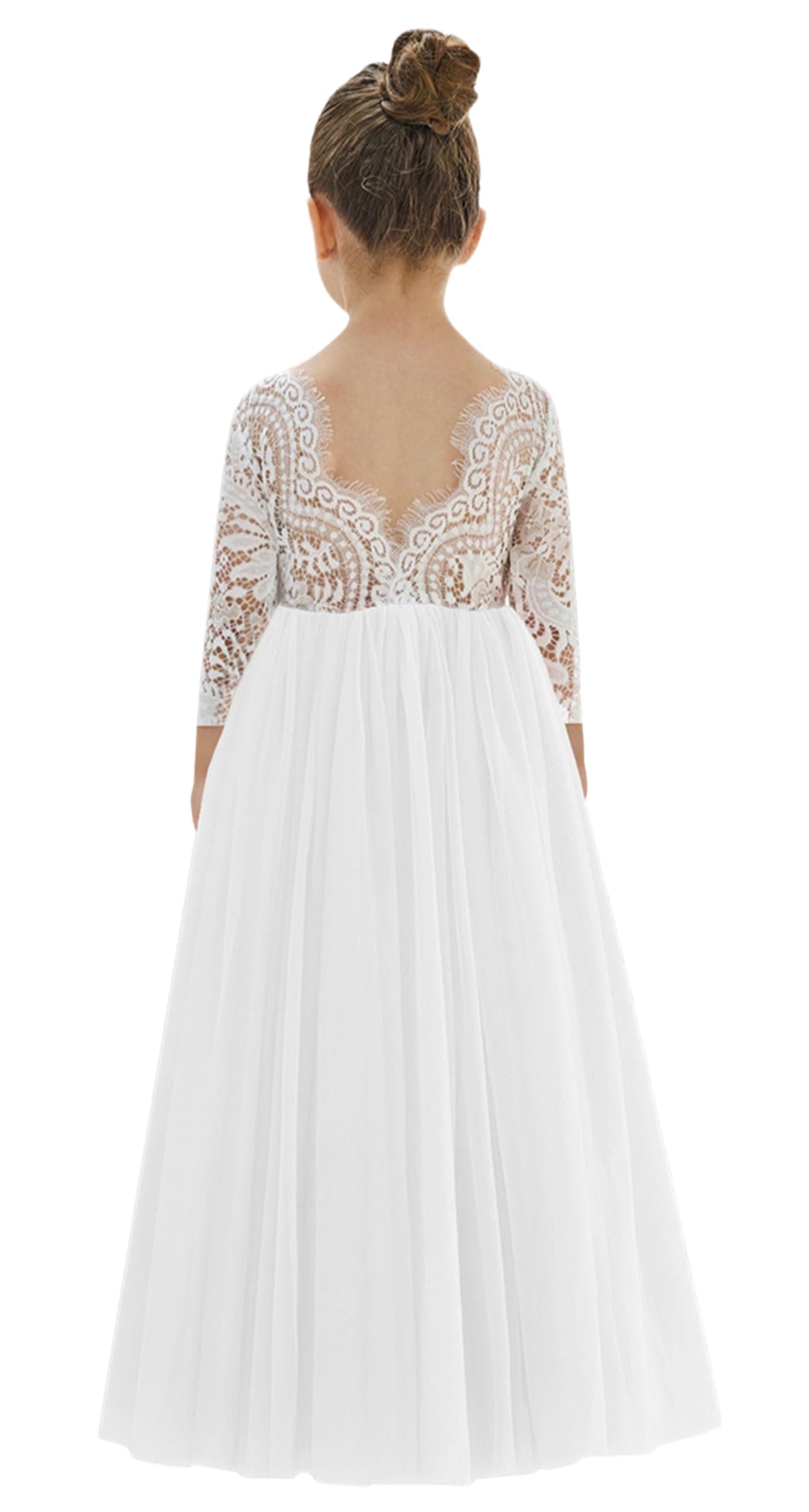 Girl Peony Lace Back A-Line Straight Tutu Tulle Party Flower Girl Dress