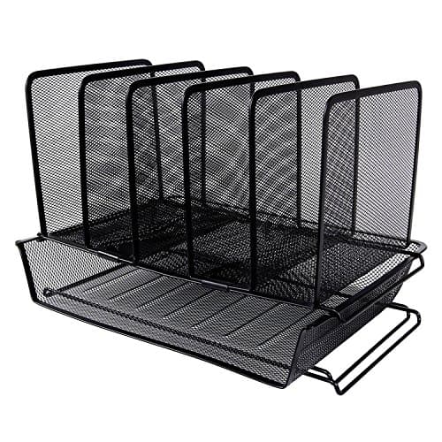 EASEPRES Metal Mesh Desk File Organizer with 5 Slot Step Sorter and 1 Tier Stackable Letter Trays