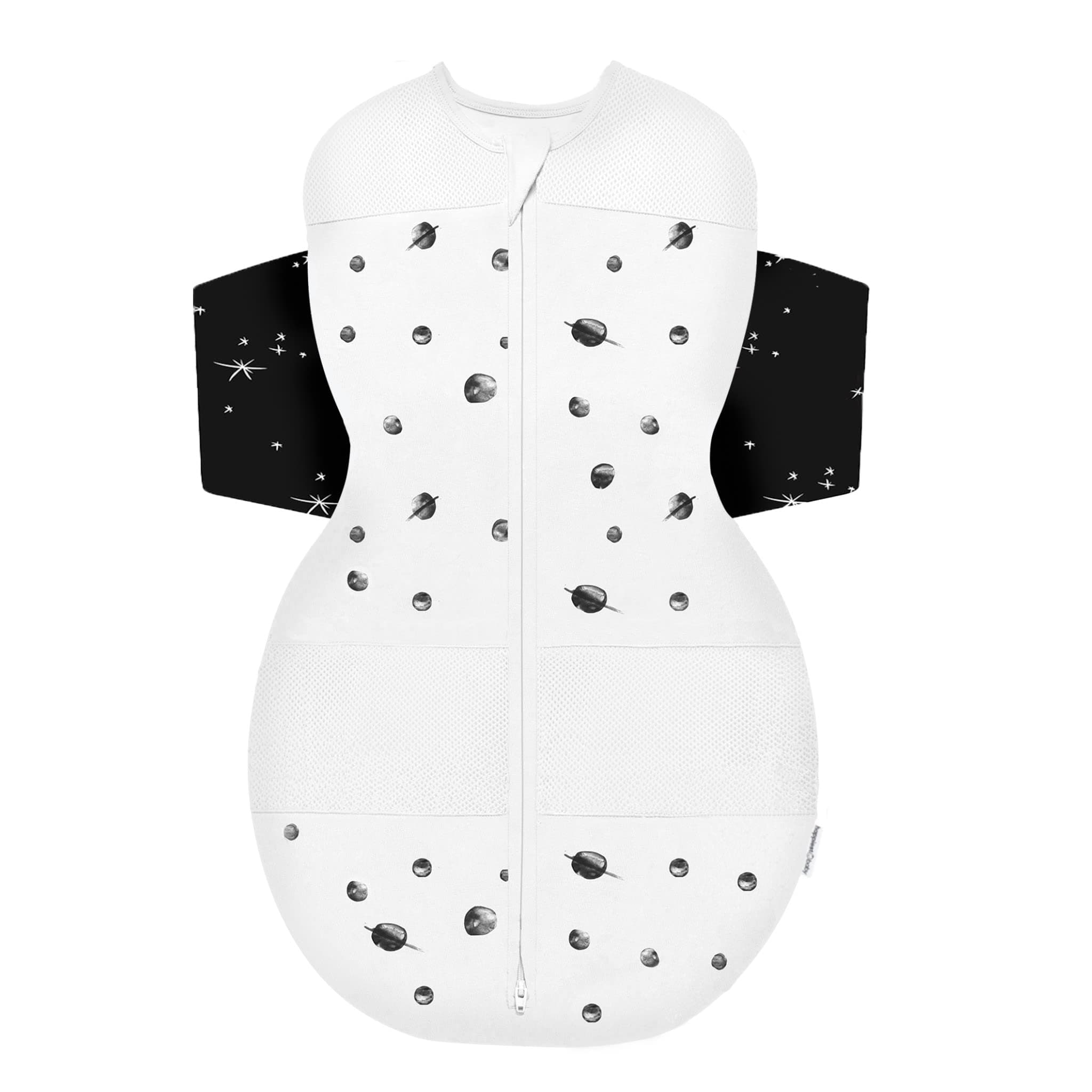 SNOO Sleep Sack - 100% Organic Cotton Baby Swaddle Blanket - Doctor Designed Promotes Healthy Hip Development (Ivory Planets Black Wings, Small)