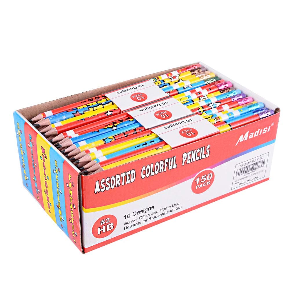 Madisi Assorted Colorful Pencils, Incentive Pencils，#2 HB, 10 Designs, 150 Pack， pencils bulk for kids