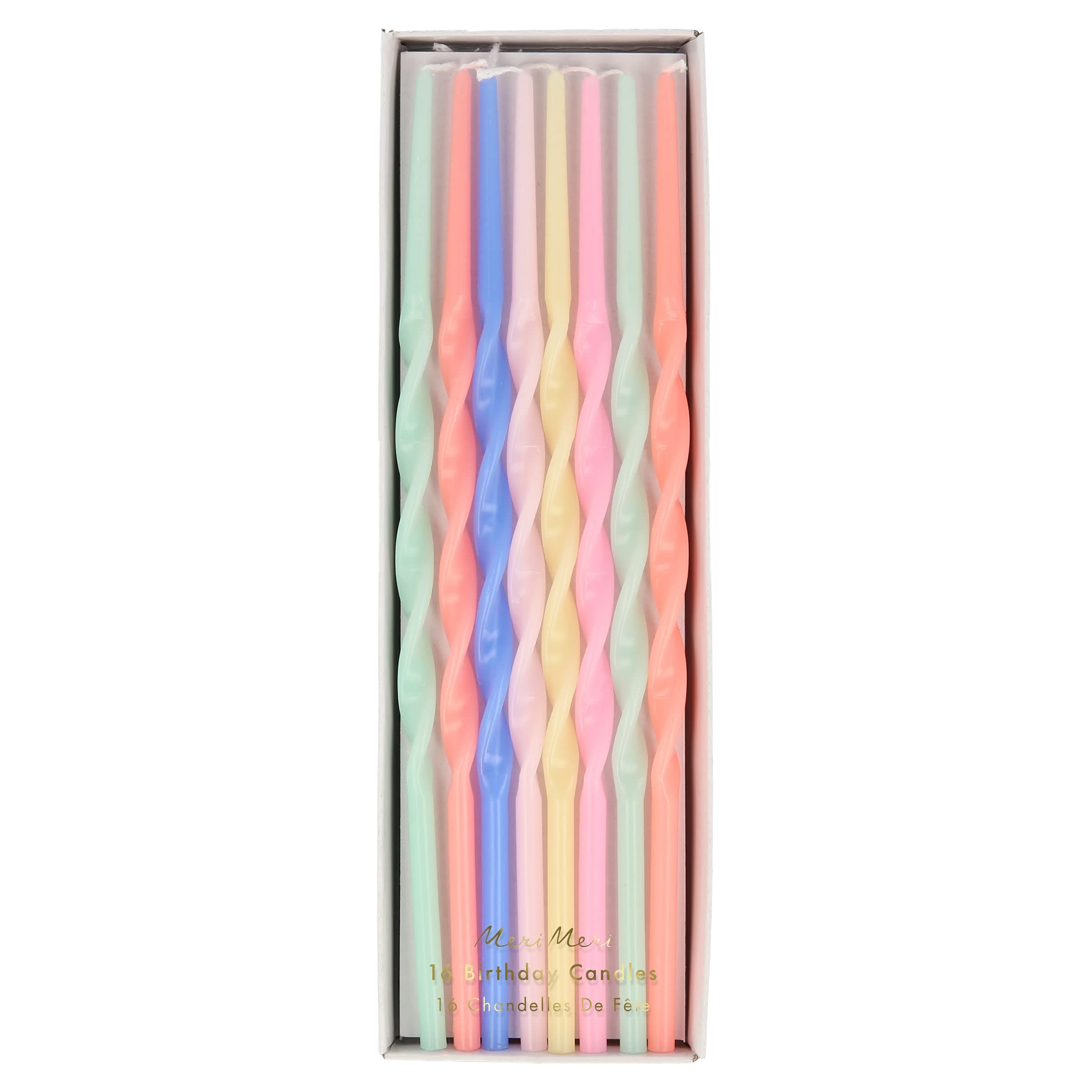 Twisted Long Birthday Candles for Cake (Pack of 16), 7" Tall, Unscented Meri Meri Birthday Candles