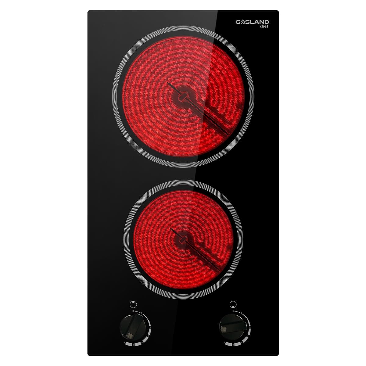 2 Burner Electric Cooktop 12 Inch, 3000W Built-in Radiant Stovetop Double Burner CH30BS, 220-240V Ceramic Cooktop with 7 Power Levels, Mechanical Knob Control, Hot Warning, Hardwired