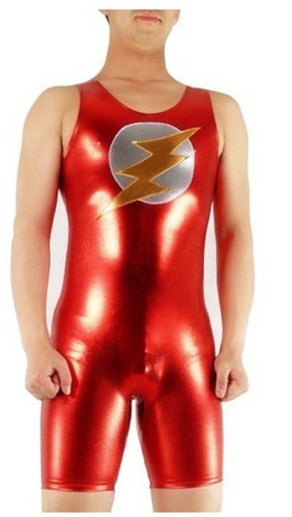 Gold Shiny Metallic The Flash Half Length Sleeveless Leotard and Catsuit