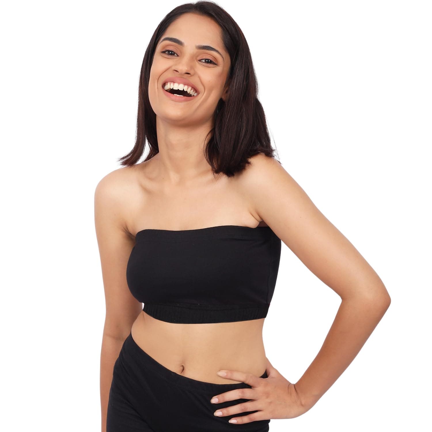 DChica Slip-on Strapless Bra for Women's, Cotton Non-Padded Full Coverage Wire Free Tube Bra for Low-Cut Tops, Dresses, Off Shoulder/Crop Tops & Western Outfits (Pack of 1 Bra)