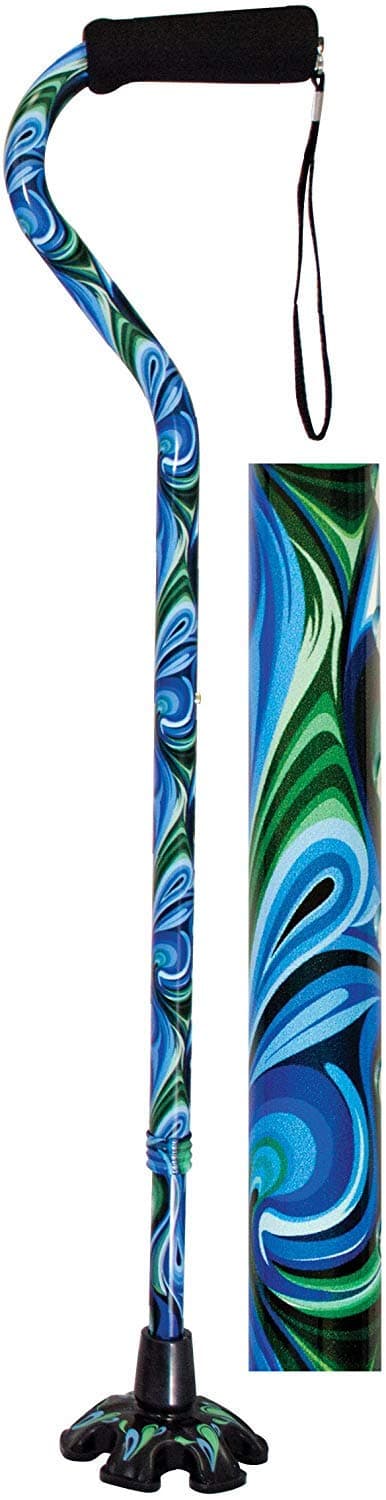 Essential Medical Couture Offset Cane with Matching Tip, Swirl