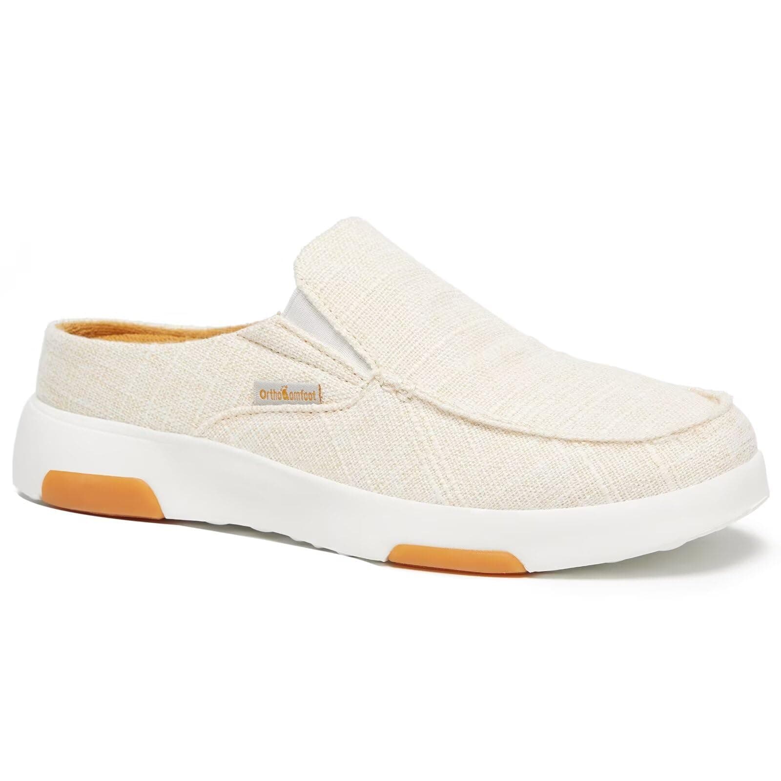 OrthoComfoot Women's Orthopedic Slip-On Loafers Walking Shoes: Comfortable Arch Support Slippers for Plantar Fasciitis, Casual Canvas Orthotic Mule Clogs for Foot Heel Pain Relief