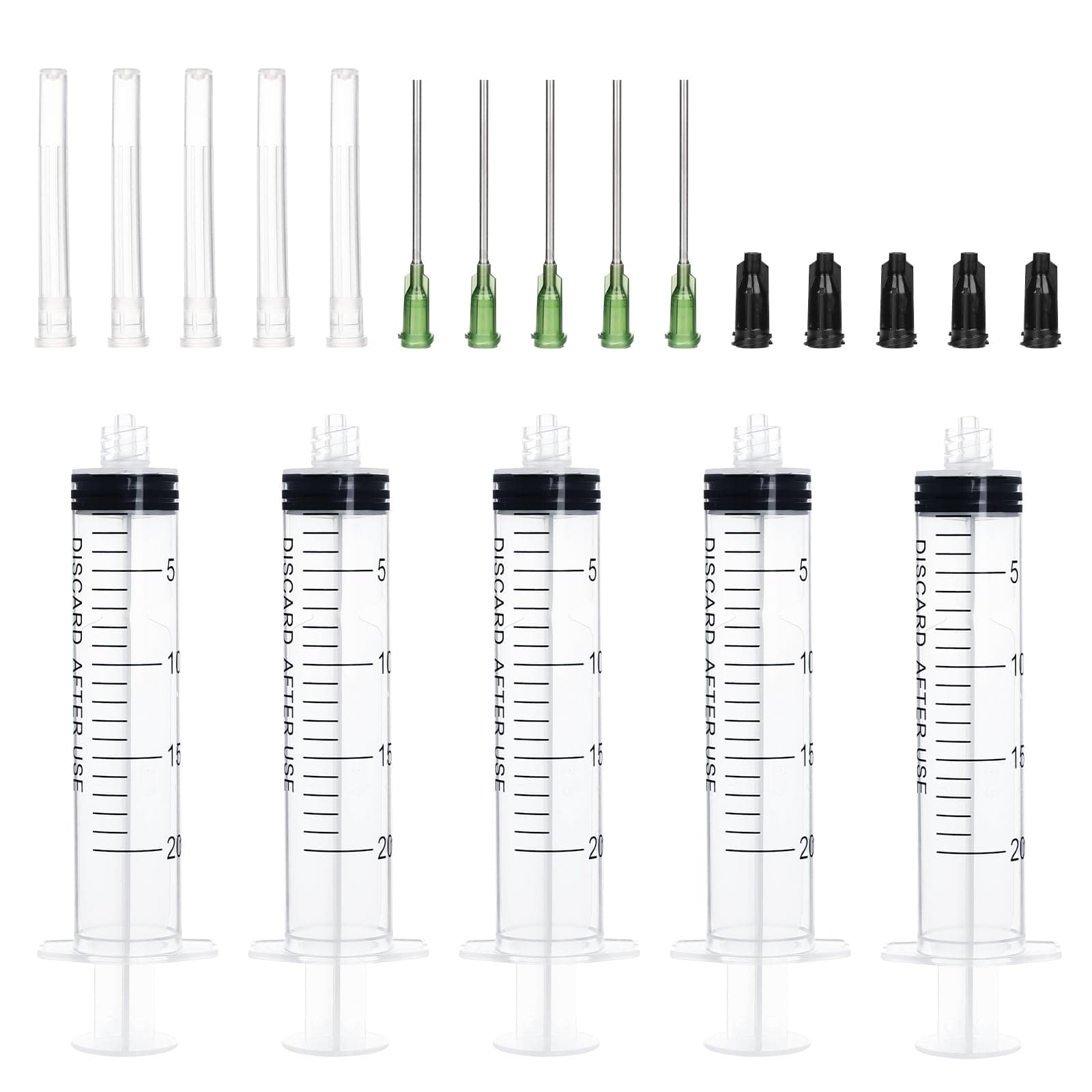 20ml Independent Packing Industrial Luer Lock Syringes with Needle and Sealing Caps for Engineered Fluid,Glue Applicator and Refilling (Pack of 5)