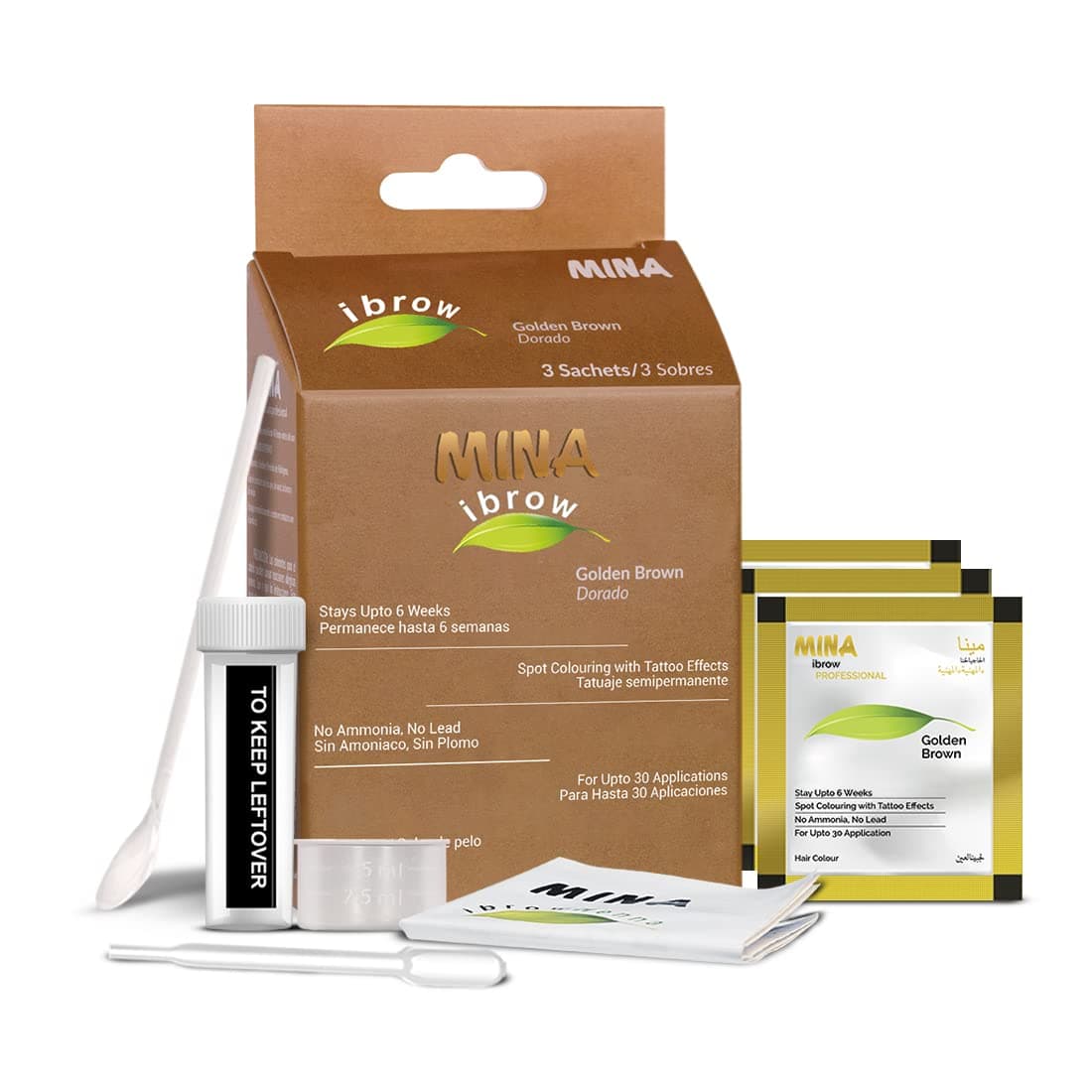 MinaiBrow MINA ibrow Henna Regular Pack & Coloring tint kit up to 6 week (Golden Brown)