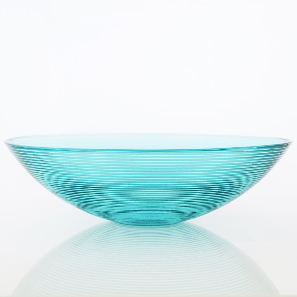 Grehom Recycled Glass Bowl - Ribbed; 30 cm Coloured Bowl (Blue)