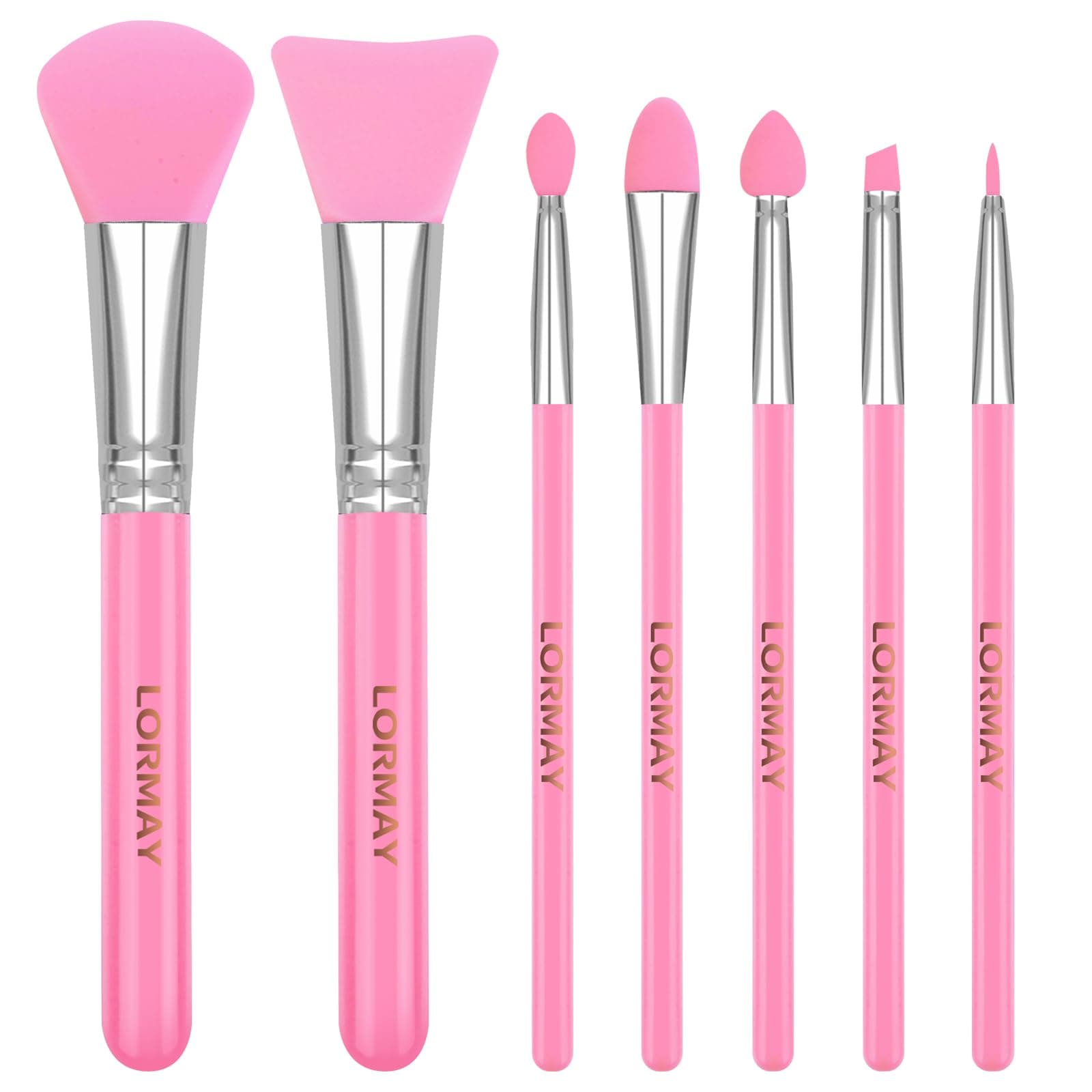LORMAY 7 Pcs Silicone Brush Applicator Kit for UV Resin Epoxy Art Crafts and Cream Makeup Products (Pink)
