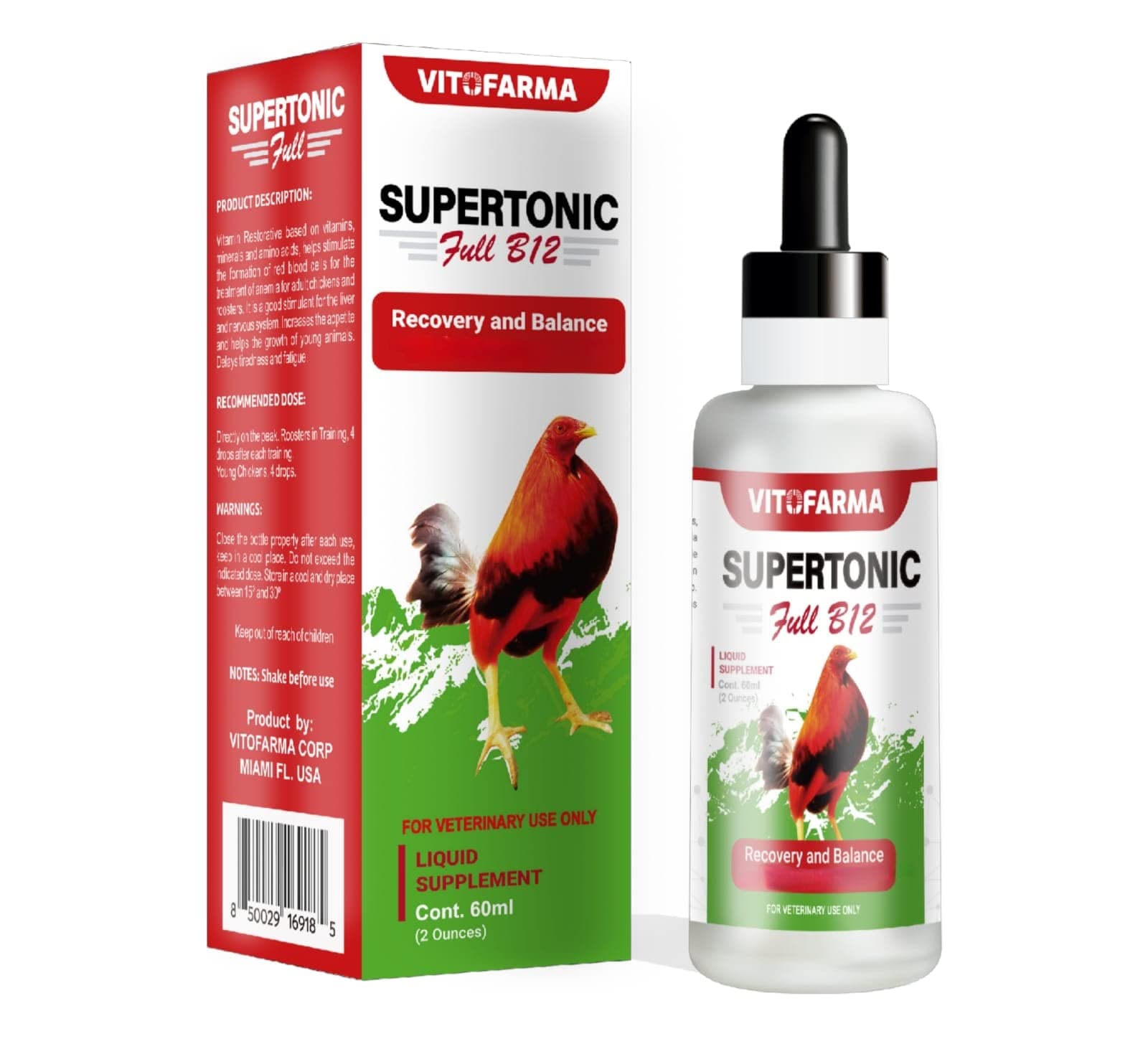 VITOFARMA Supertonic Full B12 for Rooster - Multivitamin boosters for Roosters, Vitamin Recovery Liquid 60ml