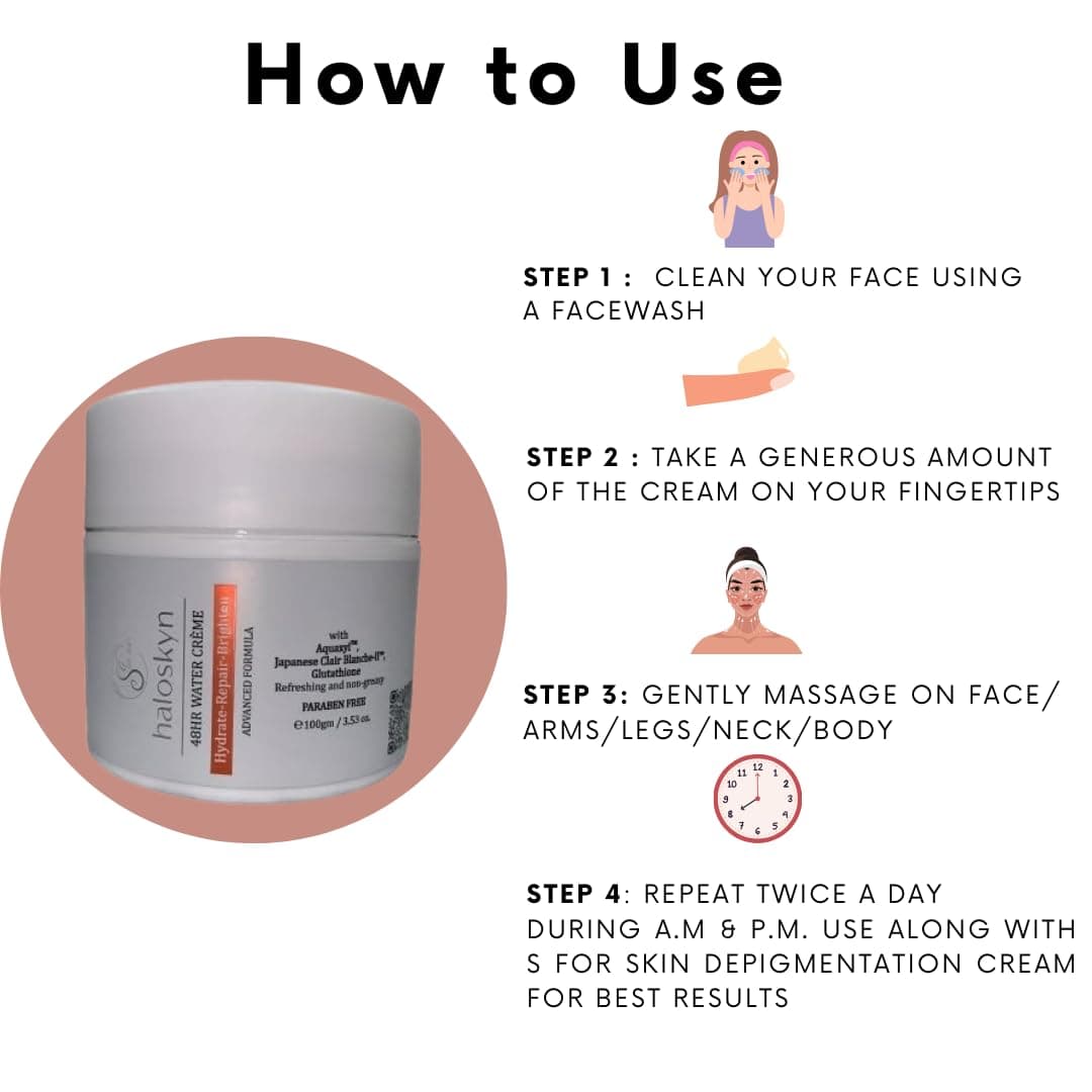 S for Skin Depigmentation Moisturiser - 48 Hour Water Creme for Oily & Acne Prone Skin | With Aquaxyl, Japanese Clair Blanche 2 & Glutathione |100 gms
