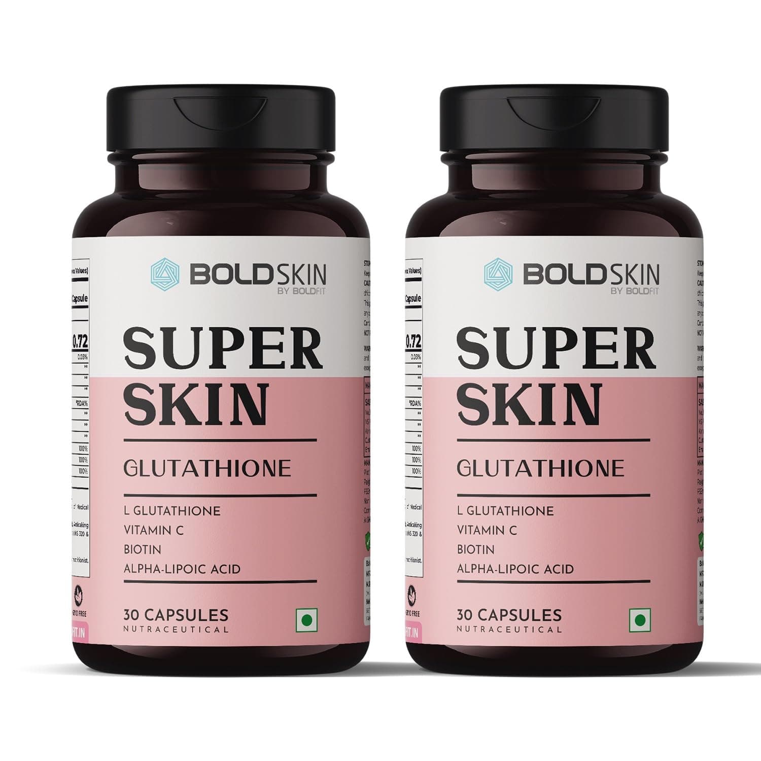 BoldfitL Glutathione 400mg Capsules with Vitamin C & E for Immune Support, Antioxidant Support, Healthy Radiant Skin & Liver Detox for Men and Women - 60 Capsules (Pack of 2)