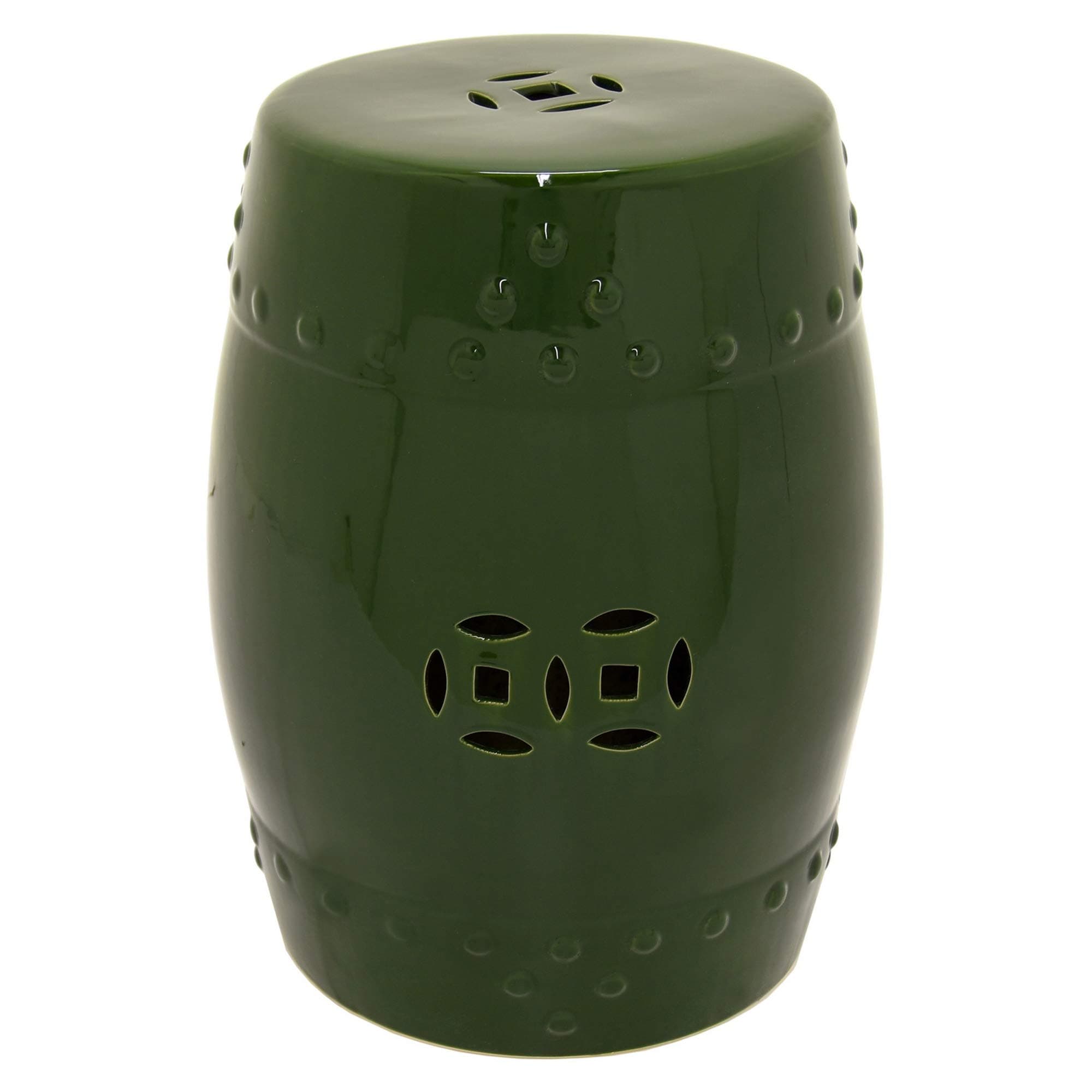 Three Hands 18" Ceramic Garden Stool in Green