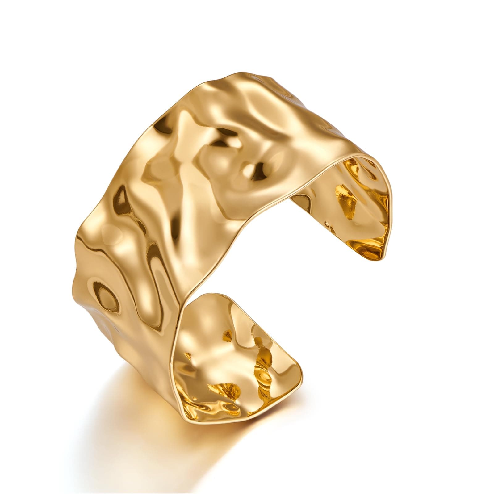 WOWORAMA Hammered Chunky Cuff Bracelets for Women Vintage Boho Wide Bangle Bracelets Irregular Statement Bracelet Thick Arm Cuff Gold Silver Bracelet